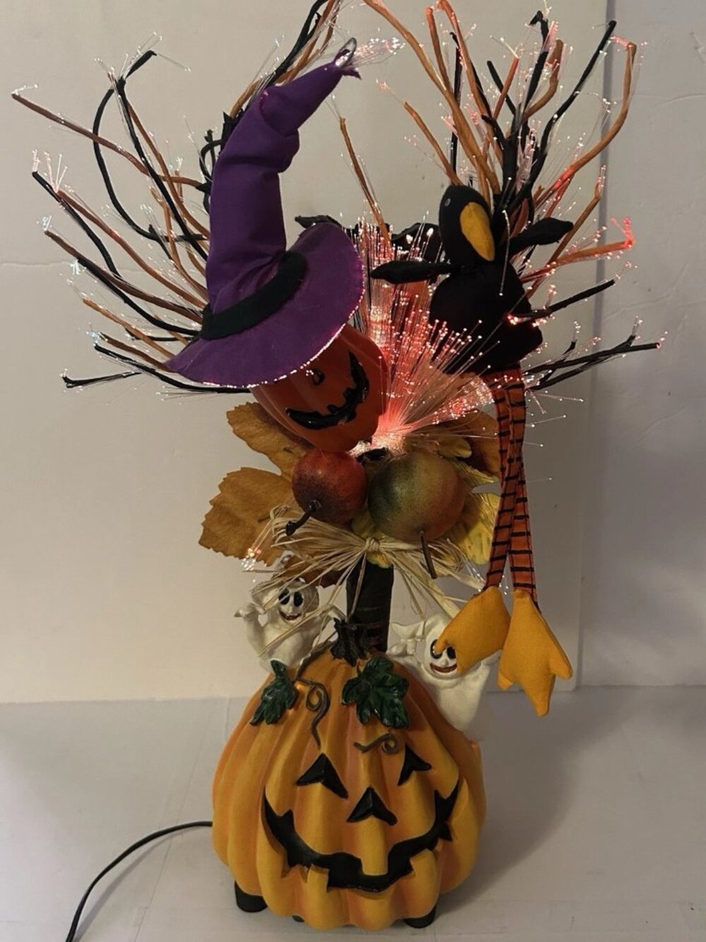 Fiber Optic Halloween Tree Pumpkin Ghost Decor Free Standing w/ UL Adapter